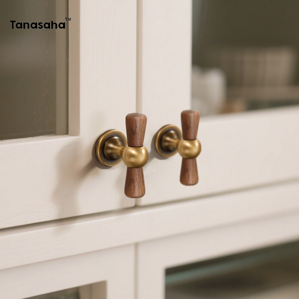 Vintage Walnut Brass Handle Ro - Vintage Furniture Hardware Pulls 评论和价格